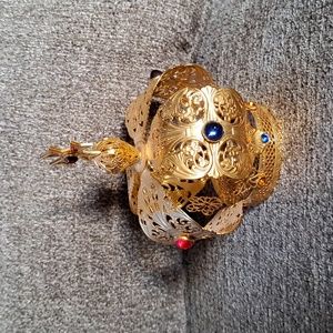 Replacement Gold Jeweled Metal Crown For Infant Statue 2 Inches In Diameter